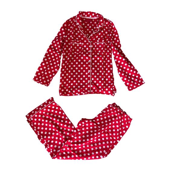 EUC Victoria’s Secret Polka Dot Flannel Long Sleeve Long Pant Pajama Set Small - Picture 2 of 6